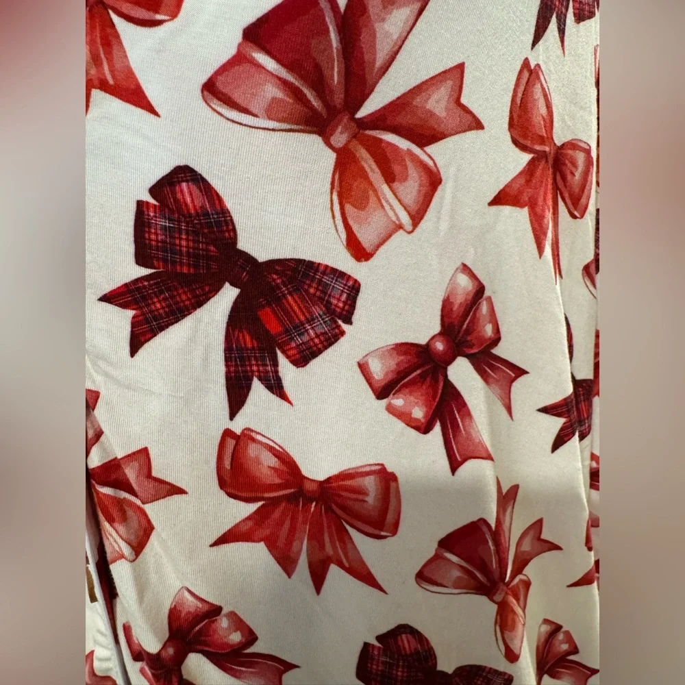 NWT Posh Peanut Holiday Christmas Red Bow Women’s Luxe Pajama Pant Set w/ Pocket - Picture 10 of 16